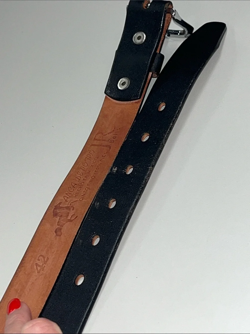 JR Belts Men's Black Leather Belt with Polished Silver Buckle 42” Inches